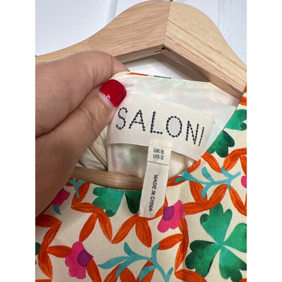 NEW Saloni Scoop Neck Ruched Tiered Marta Short Sleeved Midi Dress Sorel Orange - Picture 4 of 8